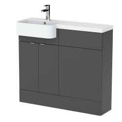 Hudson Reed Fusion Slimline 1000mm Combination Toilet & Basin Unit with Left Hand Semi Recessed Round Basin - Gloss Grey