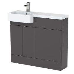 Hudson Reed Fusion Slimline 1000mm Combination Toilet & Basin Unit with Left Hand Semi Recessed Square Basin - Gloss Grey