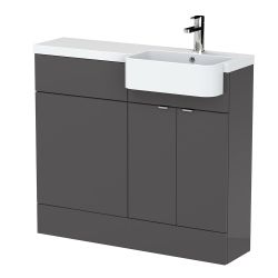 Hudson Reed Fusion Slimline 1000mm Combination Toilet & Basin Unit with Right Hand Semi Recessed Round Basin - Gloss Grey