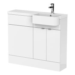 Hudson Reed Fusion Slimline 1000mm Combination Toilet & Basin Unit with Right Hand Semi Recessed Round Basin - Gloss White