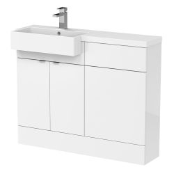 Hudson Reed Fusion Slimline 1100mm Combination Toilet & Basin Unit with Left Hand Semi Recessed Square Basin - Gloss White