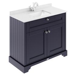 Hudson Reed Old London 1000mm Cabinet & 1TH Square Basin with White Marble Top - Twilight Blue