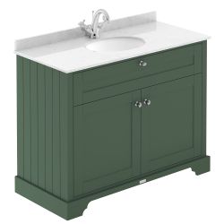 Hudson Reed Old London 1000mm 2 Door Cabinet & 1TH Basin With White Marble Top - Hunter Green