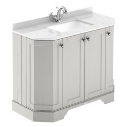 Hudson Reed Old London 1000mm 4 Door Freestanding Angled Unit & 1TH Basin With White Marble Top - Timeless Sand