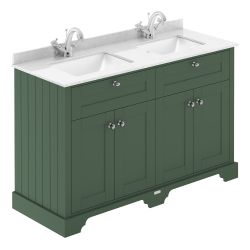 Hudson Reed Old London 1200mm Cabinet & 1TH Double Basin with White Marble Top - Hunter Green