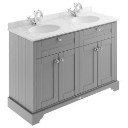 Hudson Reed Old London 1200mm Cabinet & 1TH Double Basin with Grey Marble Top - Storm Grey
