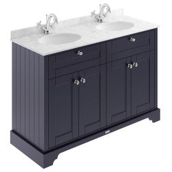 Hudson Reed Old London 1200mm Cabinet & 1TH Double Basin with Grey Marble Top - Twilight Blue