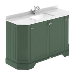 Hudson Reed Old London 1200mm 4 Door Angled Unit & 1TH Basin With White Marble Top - Hunter Green