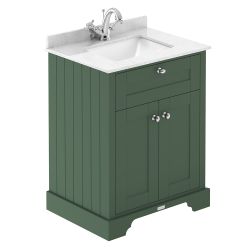 Hudson Reed Old London 600mm Cabinet & 1TH Square Basin with White Marble Top - Hunter Green