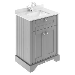 Hudson Reed Old London 600mm Cabinet & 1TH Square Basin with White Marble Top - Storm Grey