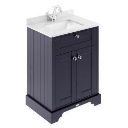 Hudson Reed Old London 600mm Cabinet & 1TH Square Basin with White Marble Top - Twilight Blue