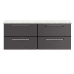 Hudson Reed Quartet 1440mm Double Wall Hung Cabinet & Sparkling White Worktop - Gloss Grey