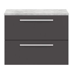 Hudson Reed Quartet 720mm Wall Hung Cabinet & Grey Worktop - Gloss Grey