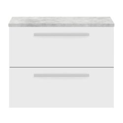 Hudson Reed Quartet 720mm Wall Hung Cabinet & Grey Worktop - Gloss White