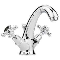 Hudson Reed Topaz Dome Black Crosshead Mono Basin Mixer with Pop-up Waste - Chrome