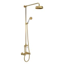 Hudson Reed Traditional Thermostatic Shower Valve with Handset & Fixed Head - Brushed Brass