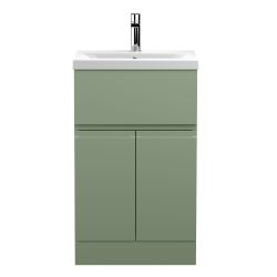 Hudson Reed Urban 600mm Freestanding 2 Door & 1 Drawer Vanity Unit with Mid Edged Basin - Satin Green