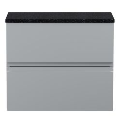 Hudson Reed Urban 600mm 2 Drawer Wall Hung Cabinet & Sparkling Black Worktop - Satin Grey