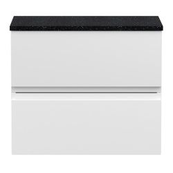 Hudson Reed Urban 800mm 2 Drawer Wall Hung Cabinet & Sparkling Black Worktop - Satin White