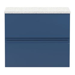 Hudson Reed Urban 600mm 2 Drawer Wall Hung Cabinet & Sparkling White Worktop - Satin Blue