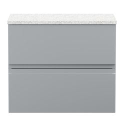 Hudson Reed Urban 600mm 2 Drawer Wall Hung Cabinet & Sparkling White Worktop - Satin Grey