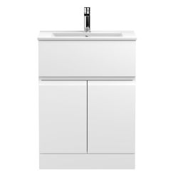 Hudson Reed Urban 600mm Freestanding 2 Door & 1 Drawer Vanity Unit with Minimalist Basin - Satin White