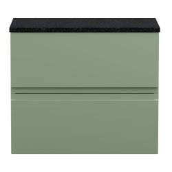 Hudson Reed Urban 600mm Wall Hung 2 Drawer Vanity Unit & Sparkling Black Laminated Worktop - Satin Green