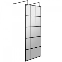 Hudson Reed Walk-In 8mm Wetroom Screen with Double Support Arms and Feet 800mm - Black Frame
