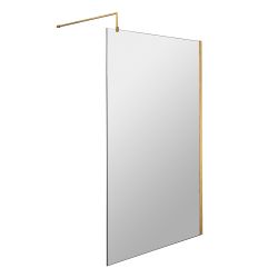 Hudson Reed Walk-In 8mm Wetroom Screen with Support Bar 1100mm - Brushed Brass