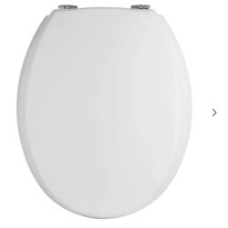 Hudson Reed White Wooden Toilet Seat with Chrome Hinges