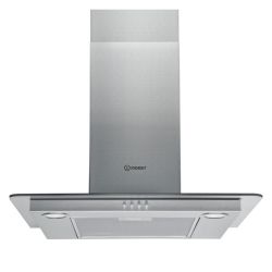 Indesit 60cm Wall Mounted Flat Glass Chimney Cooker Hood IHF 6.5 LM X - Stainless Steel