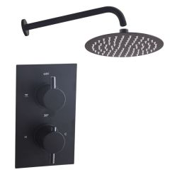 Noveua Islington Concealed Thermostatic Shower Valve with Wall / Ceiling Arm and Fixed Shower Head - Matt Black