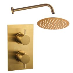 Noveua Islington Concealed Thermostatic Shower Valve with Wall / Ceiling Arm and Fixed Shower Head - Brushed Brass