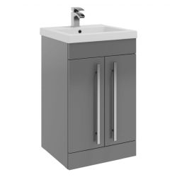 Kartell Purity 500mm Freestanding 2 Door Vanity Unit & Mid Depth Basin - Storm Grey Gloss