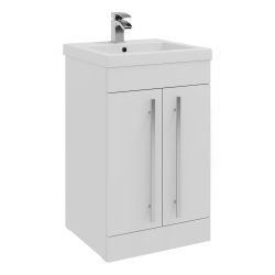 Kartell Purity 500mm Freestanding 2 Door Vanity Unit & Mid Depth Basin - White Gloss