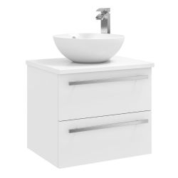Kartell Purity 600mm Wall Mounted 2 Drawer Vanity Unit with Ceramic Worktop & Bowl - White Gloss