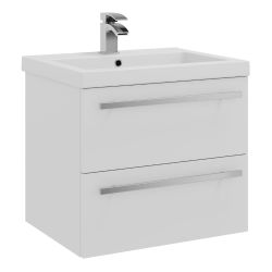 Kartell Purity 600mm Wall Mounted 2 Drawer Vanity Unit & Mid Depth Basin - White Gloss