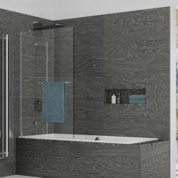 Kudos Inspire 2 Panel 8mm Inward Swinging Bath Screen 1500mm x 950mm with Towel Rail Left Hand - Chrome