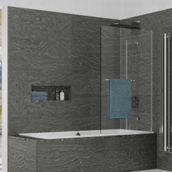 Kudos Inspire 2 Panel 6mm Inward Swinging Bath Screen 1500mm x 950mm with Towel Rail Right Hand - Chrome