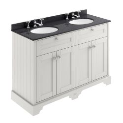 Hudson Reed Old London 1200mm Cabinet & 3TH Double Basin with Black Marble Top - Timeless Sand