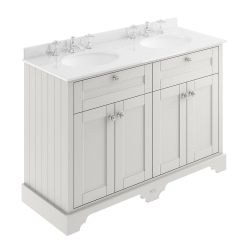 Hudson Reed Old London 1200mm Cabinet & 3TH Double Basin with White Marble Top - Timeless Sand