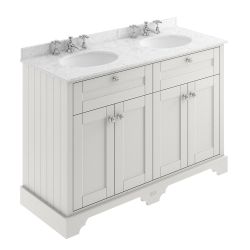Hudson Reed Old London 1200mm Cabinet & 3TH Double Basin with Grey Marble Top - Timeless Sand