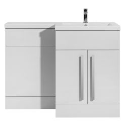 Manila 1100mm L Shaped Combination Unit with Basin & Chrome Handles Right Hand - White