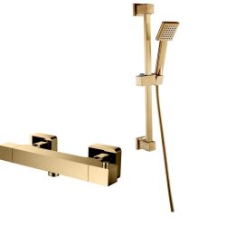 Noveua Mayfair Thermostatic Bar Shower Valve with Sliding Rail Kit - Brushed Brass