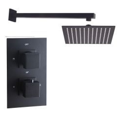 Noveua Mayfair Concealed Thermostatic Shower Valve with Wall / Ceiling Arm and Fixed Shower Head - Matt Black