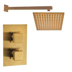 Noveua Mayfair Concealed Thermostatic Shower Valve with Wall / Ceiling Arm and Fixed Shower Head - Brushed Brass