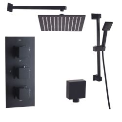 Noveua Mayfair Concealed Thermostatic Shower Valve with Wall / Ceiling Arm and Fixed Shower Head - Matt Black