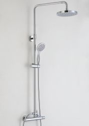 Medena Thermostatic Bar Shower with Round Fixed Head and Rigid Riser Rail