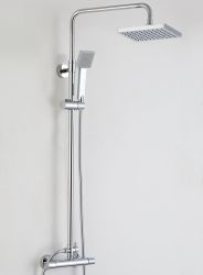 Medena Thermostatic Bar Shower with Square Fixed Head and Rigid Riser Rail