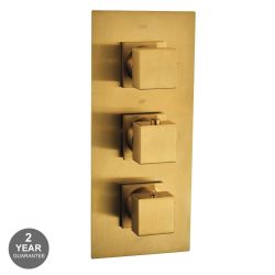 Noveua Mayfair Square Triple Concealed Shower Valve Twin Outlet Brushed Brass